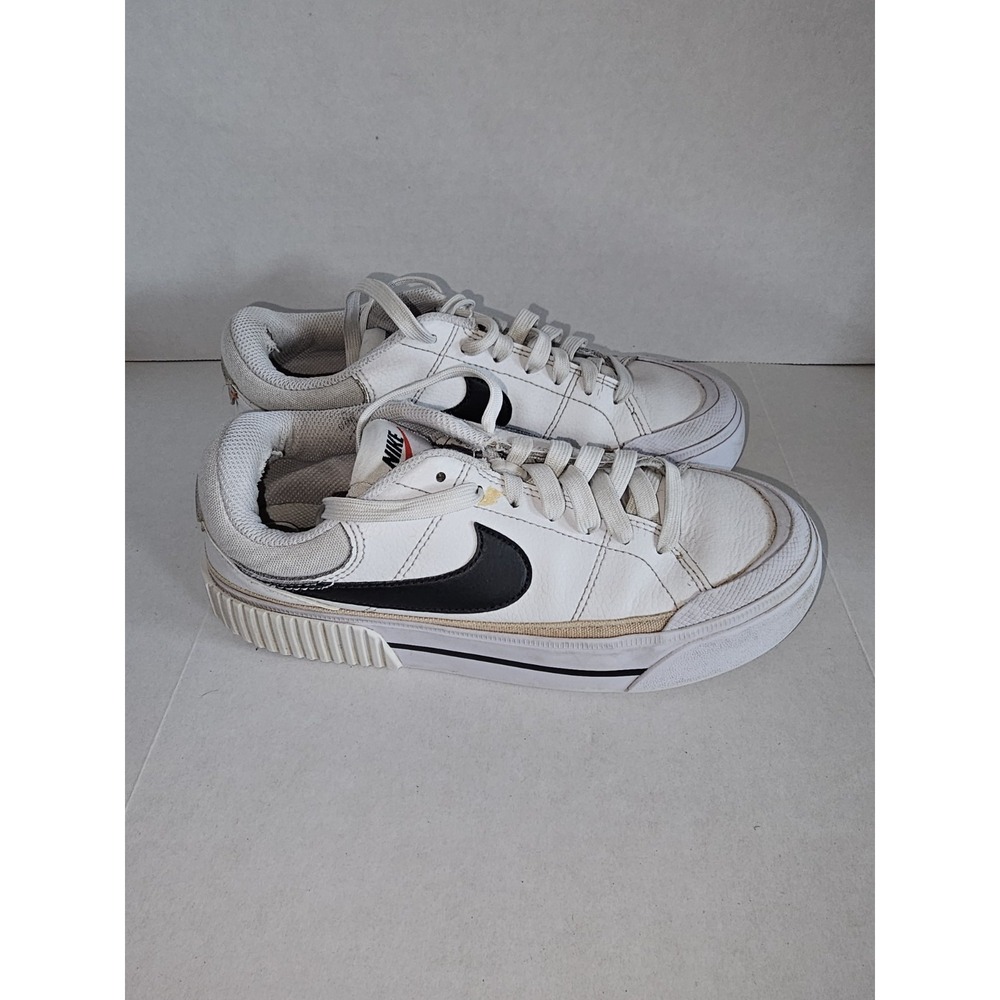 Nike Court‎ Legacy Low White Black Sneakers Size 6.5 Women's Read Description
